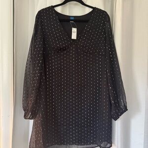 Old Navy Black Sheer Mini Dress with Silver Dot Print